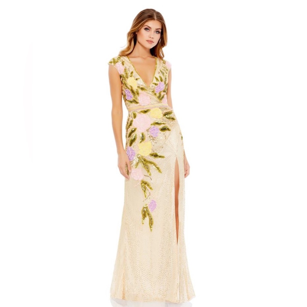 Mac Duggal 5420D Slit Skirt Floral Dress